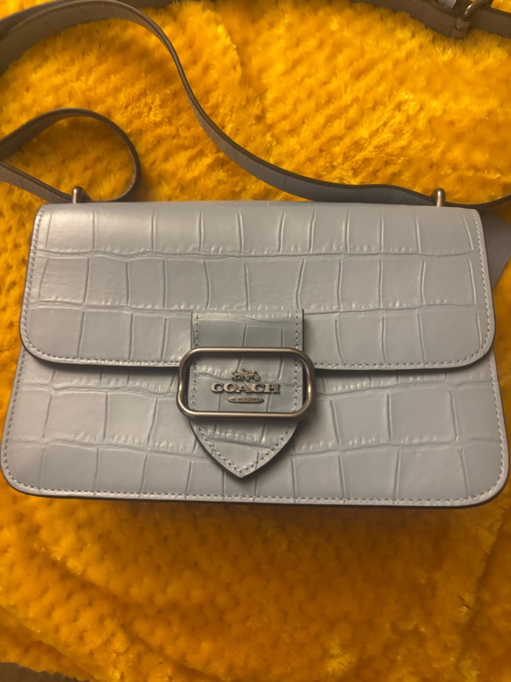 Coach Light Blue Croc-Embossed Leather Crossbody Bag